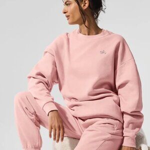 ALO Accolade Crew Neck Pullover - L - Pink Quartz